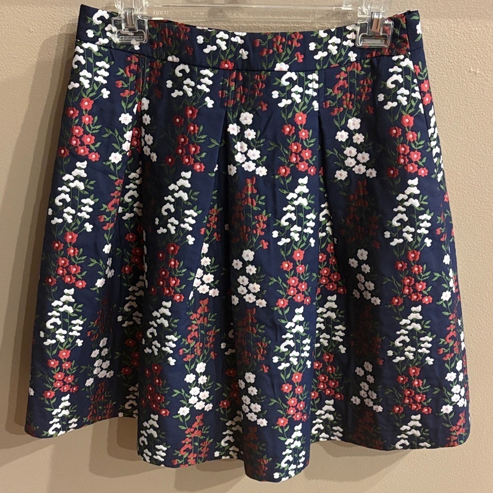 Brooks Brothers Navy Floral brocade fabric Midi Skirt lined pleated A-line 6P